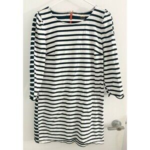 Kate Spade Dress Black White Striped 3/4 Sleeve Heart Zipper Back Nautical Large